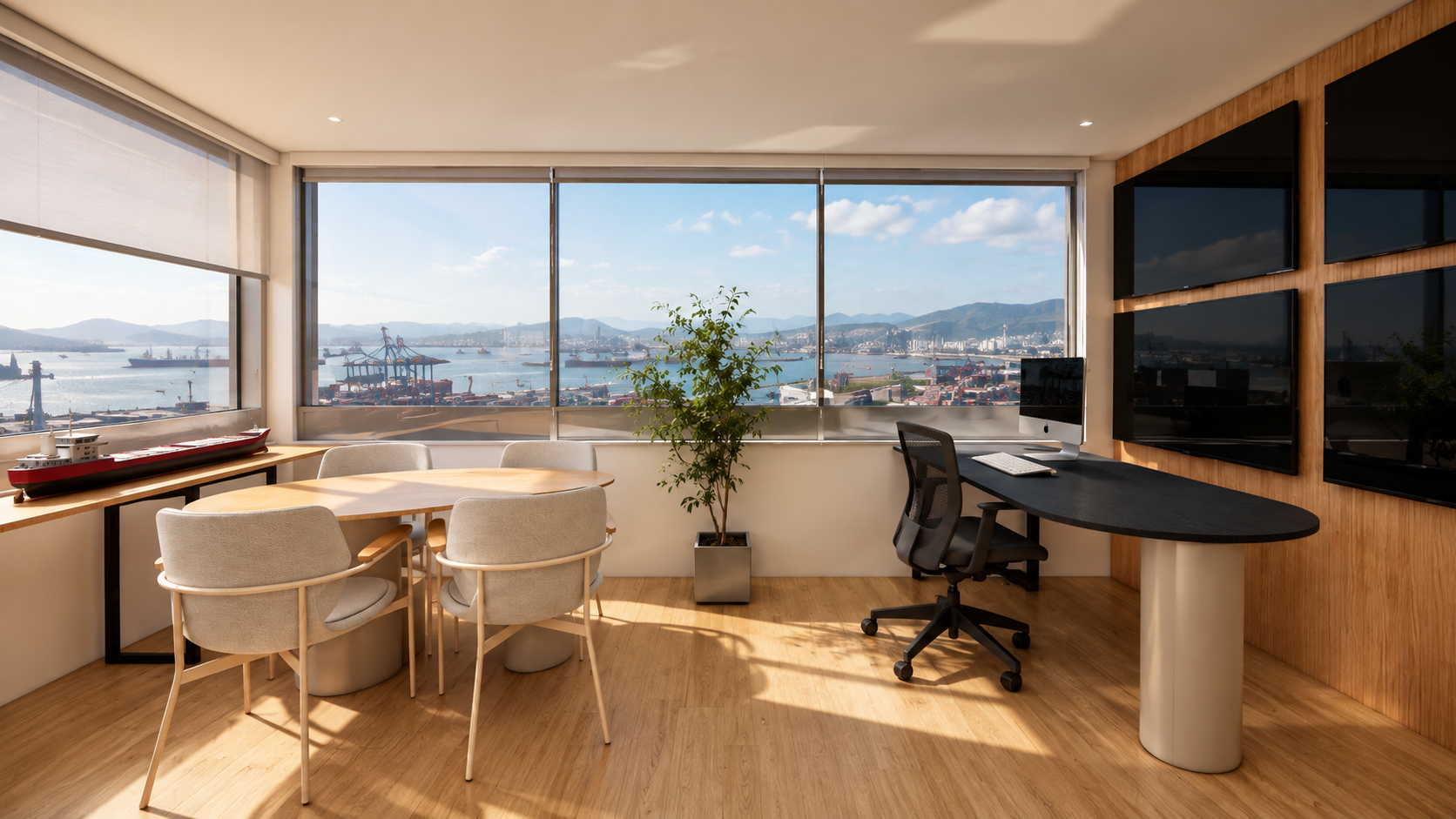 Sala de reuniões com vista para o porto